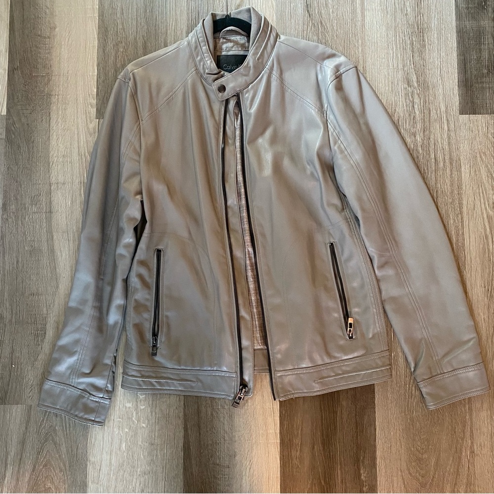 Calvin Klein Faux Leather Full Zip Jacket Silver Men’s Small (Fits like Medium)